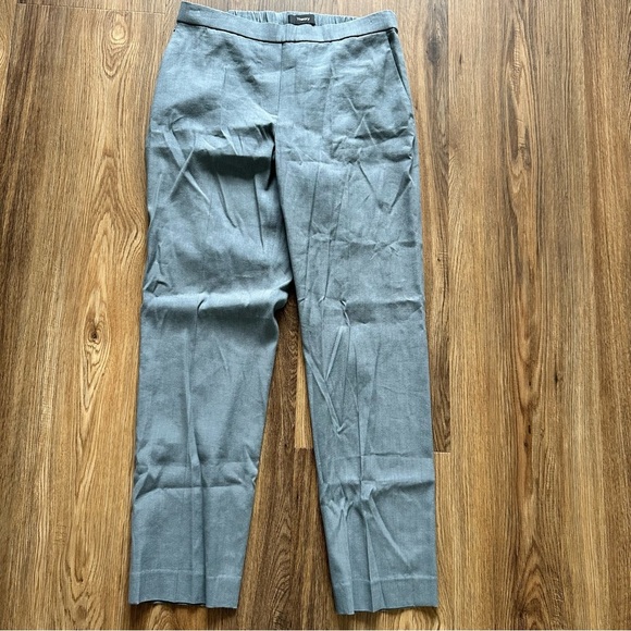 Theory Womens Treeca Pull On Pants 2 Gray Soft Crunch Linen Blend Elastic Waist - Picture 1 of 11